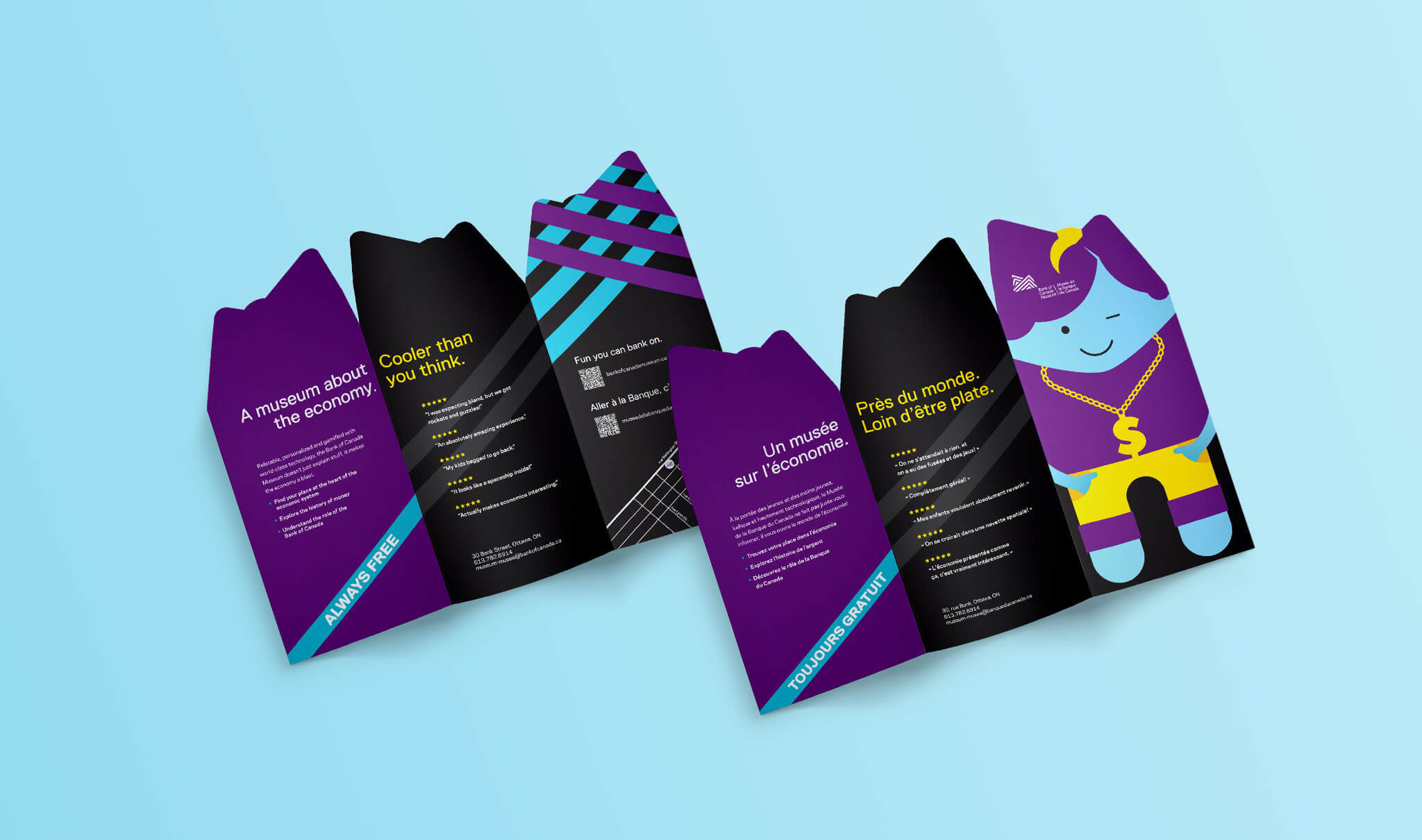 Brochures designed by Alphabet® showing the front and rear design.