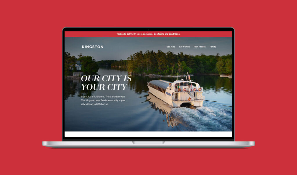 laptop showing content of Tourism Kingston's campaign website